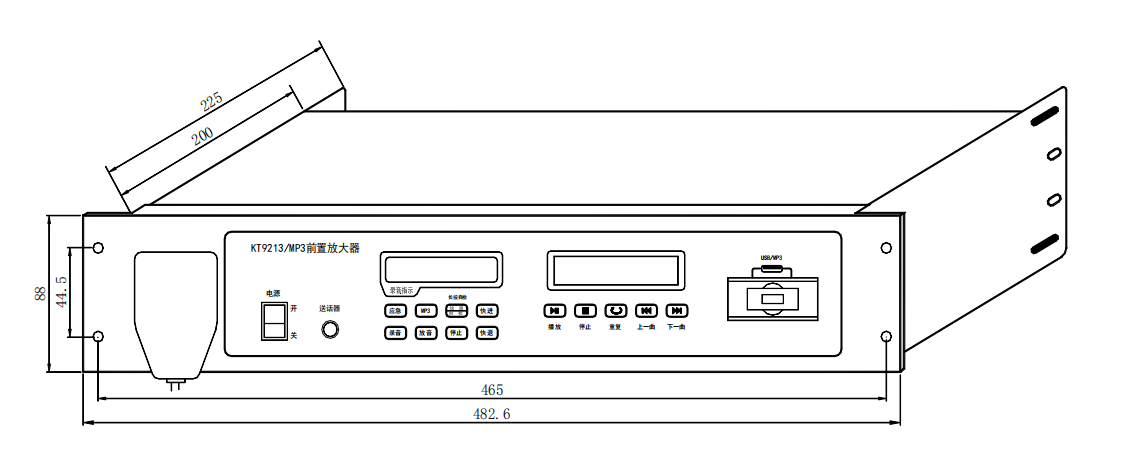 福建利達KT9213/MP3 前置放大器接線安裝技術結構示意圖